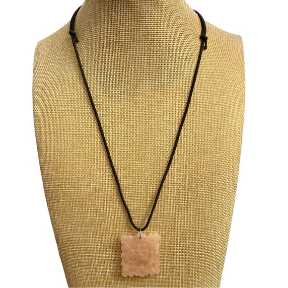 Genuine Rose Quartz Pendant Black Cord Necklace 24” - Picture 2 of 7